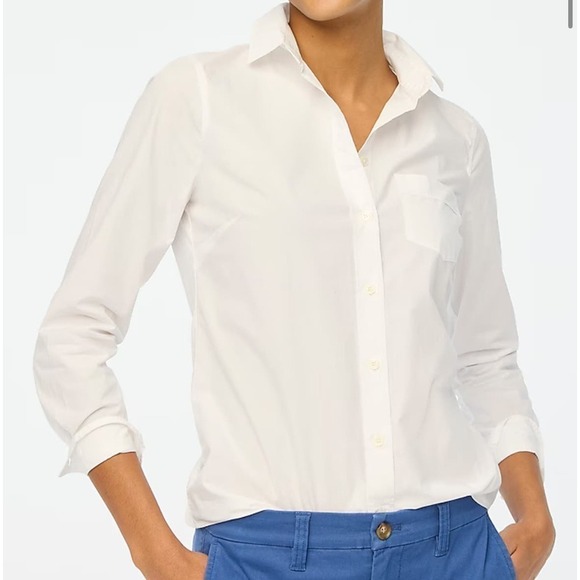 J Crew Factory Petite button-up cotton-blend poplin shirt in signature fit Med - Picture 1 of 5